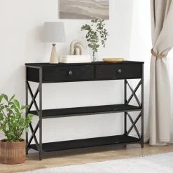 vidaXL Konsol Bord med låda med hylla Svart ek 100 x 28 x 75 cm