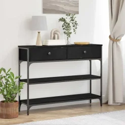 vidaXL Konsolbord med låda Svart Ek 100 x 25 x 75 cm Konstruerat trä
