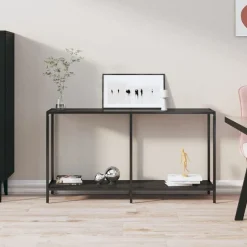 Online vidaXL Konsolbord 140x35x75,5 cm härdat glas Svart