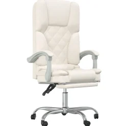 vidaXL Kontorsstol med massage gräddvit konstläder