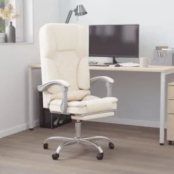 vidaXL Kontorsstol med massage gräddvit konstläder