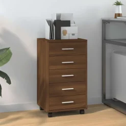 Clearance vidaXL Lådskåp med hjul konstruerat trä brun ek