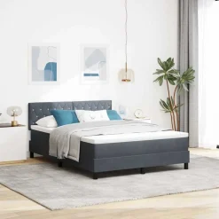 vidaXL LED Box Säng med madrass med led Mörkgrå 140 x 190 cm Sammet