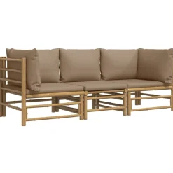 vidaXL Loungegrupp för trädgården 3 delar taupe dynor bambu