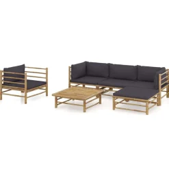 Sale vidaXL Loungegrupp för trädgården med dynor 6 delar bambu Mörkgrå