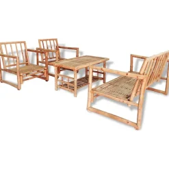 vidaXL Loungegrupp för trädgården med dynor 4 delar bambu