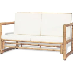 vidaXL Loungegrupp för trädgården med dynor 4 delar bambu