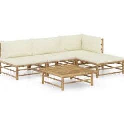 vidaXL Loungegrupp för trädgården med gräddvita dynor 5 delar bambu