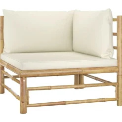 vidaXL Loungegrupp för trädgården med gräddvita dynor 5 delar bambu