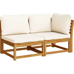Hot vidaXL Loungegrupp för trädgården med dynor 2 delar massivt akaciaträ Kräm