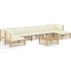 Clearance vidaXL Loungegrupp för trädgården med gräddvita dynor 8 delar bambu Kräm