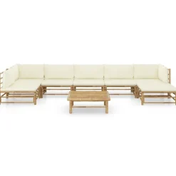 Clearance vidaXL Loungegrupp för trädgården med gräddvita dynor 8 delar bambu Kräm