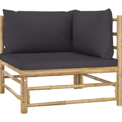 vidaXL Loungegrupp för trädgården med mörkgrå dynor 5 delar bambu