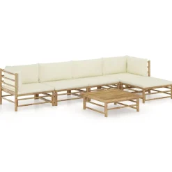 Discount vidaXL Loungegrupp för trädgården med gräddvita dynor 6 delar bambu Kräm