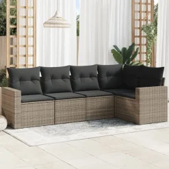 New vidaXL Loungegrupp för trädgården med dynor 5 delar konstrotting Grå