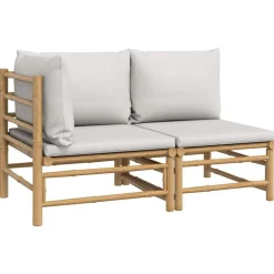 vidaXL Loungegrupp för trädgården 2 delar ljusgrå dynor bambu