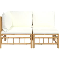 vidaXL Loungegrupp för trädgården med gräddvita dynor 2 delar bambu Kräm