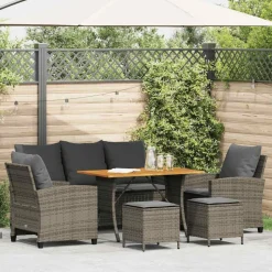 vidaXL Loungegrupp för trädgården med dynor 6 delar grå konstrotting