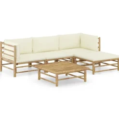 vidaXL Loungegrupp för trädgården med gräddvita dynor 5 delar bambu