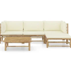 vidaXL Loungegrupp för trädgården med gräddvita dynor 5 delar bambu