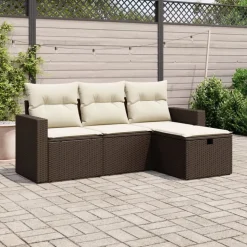 vidaXL Loungegrupp för trädgården med dynor 4 delar konstrotting brun
