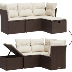 vidaXL Loungegrupp för trädgården med dynor 4 delar konstrotting brun