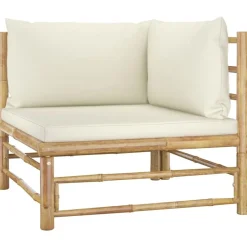 Clearance vidaXL Loungegrupp för trädgården med gräddvita dynor 2 delar bambu Kräm