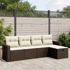 Discount vidaXL Loungegrupp för trädgården med dynor 5 delar brun konstrotting Brun och gräddvit