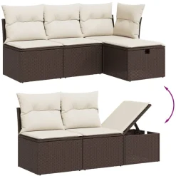 Discount vidaXL Loungegrupp för trädgården med dynor 5 delar brun konstrotting Brun och gräddvit