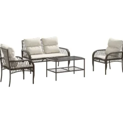 vidaXL Loungegrupp för trädgården med dynor 4 delar konstrotting brun Brun och gräddvit