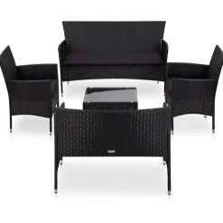 Outlet vidaXL Loungegrupp med dynor 5 delar konstrotting Svart