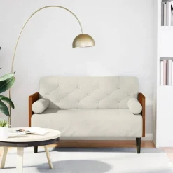 vidaXL Loveseat soffa med dynor gräddvit 110 cm sammet