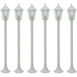 New vidaXL Lyktstolpar för trädgård 6 st E27 110 cm aluminium Vit