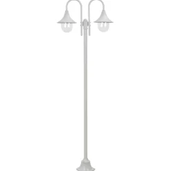 vidaXL Lyktstolpe för trädgård E27 220 cm aluminium 2 lyktor vit