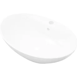 vidaXL Lyxigt keramisk handfat oval med överflöds- & kranhål