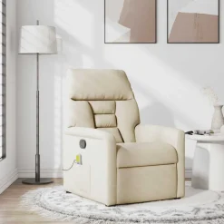 vidaXL Massagefåtölj gräddvit tyg