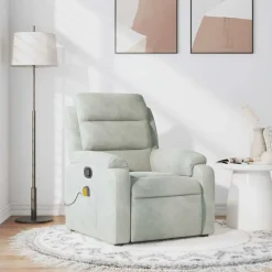 vidaXL Massagefåtölj ljusgrå sammet