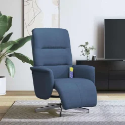 vidaXL Massagefåtölj med fotstöd blå tyg