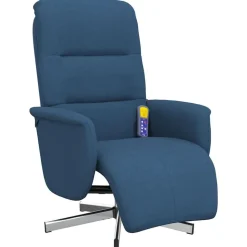vidaXL Massagefåtölj med fotstöd blå tyg