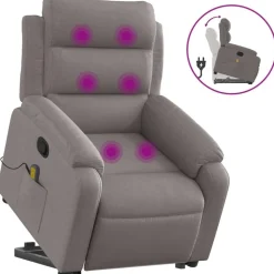 vidaXL Massagefåtölj med uppresningshjälp taupe tyg