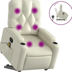 New vidaXL Massagefåtölj med uppresningshjälp gräddvit konstläder Kräm