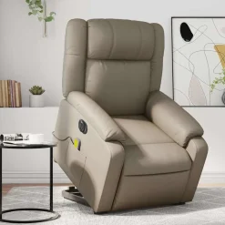 vidaXL Massagefåtölj med uppresningshjälp cappuccino konstläder