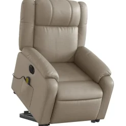 vidaXL Massagefåtölj med uppresningshjälp cappuccino konstläder