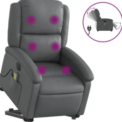 vidaXL Massagefåtölj med uppresningshjälp grå konstläder