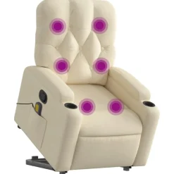 vidaXL Massagefåtölj med uppresningshjälp gräddvit tyg