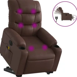 Outlet vidaXL Massagefåtölj med uppresningshjälp konstläder Brun