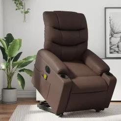 Outlet vidaXL Massagefåtölj med uppresningshjälp konstläder Brun