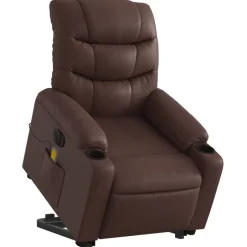 Outlet vidaXL Massagefåtölj med uppresningshjälp konstläder Brun