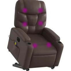 vidaXL Massagefåtölj med uppresningshjälp brun konstläder