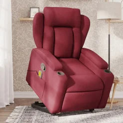 vidaXL Massagefåtölj med uppresningshjälp vinröd tyg